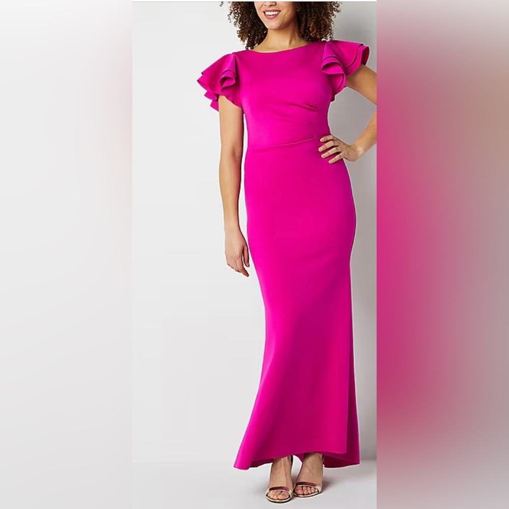 Willow Glenn Short Sleeve Long Evening Gown SZ 10 NWT Hot Pink GALA WEDDING PROM